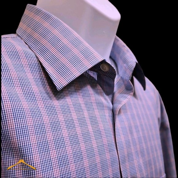 Joseph Abboud Dress Shirt - 17.5-33/34, Blue, Pink, White Check, Spread Collar - Picture 1 of 8